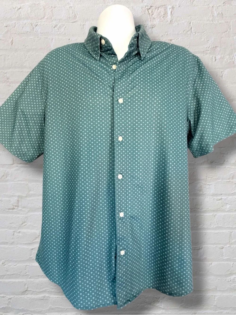 JACHS New York Mens XL Teal Green Floral Print Short Sleeve Button Down Shirt